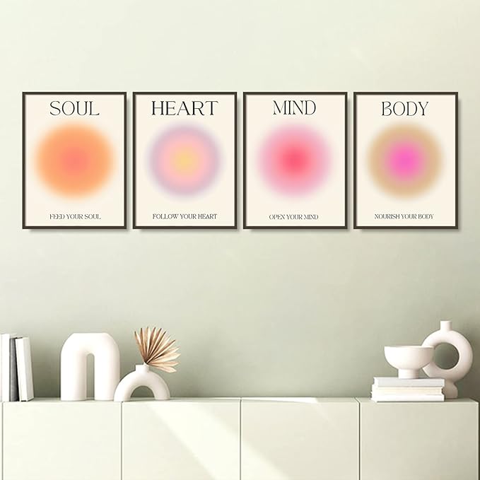 NCYEL 4 colorful abstract halo posters angel number positive energy inspirational language inspirational wall art bedroom girls room pink decoration living room bedroom apartment hotel dormitory 12x16
