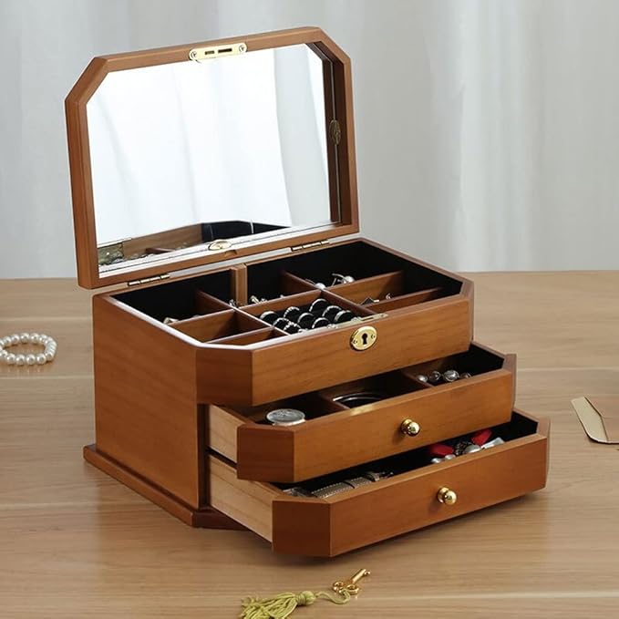 Makeup Organizers Jewelry Box Wooden Multilayer Drawer Jewelry Box Retro Chinese Storage Box Ring Earring Necklace Bracelet Storage Box 12.40 Inches Jewelry Cas