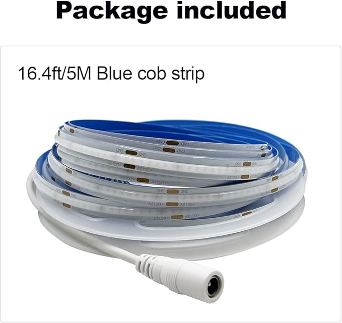 HAMRVL COB LED Strip Lights Blue DC12V 16.4ft/5M 320leds/M CRI90 Bright Flexible LED Tape 8mm, for Indoor Home Cabinet, Bedroom, Kitchen, Stage, Backlight DIY Lighting (Without Power Supply) (Blue)