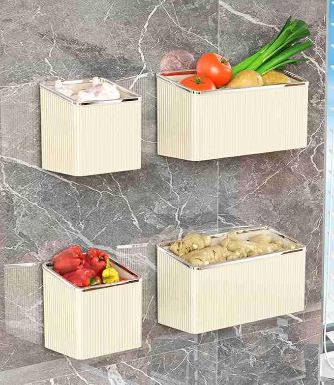 Floating Shelves Wall Bin Organizer Adhesive Wall Mounted Plastic Storage Organizer No Drilling Hanging Storage Containers Makeup Organizer Shelf for Office, Kitchen, Home