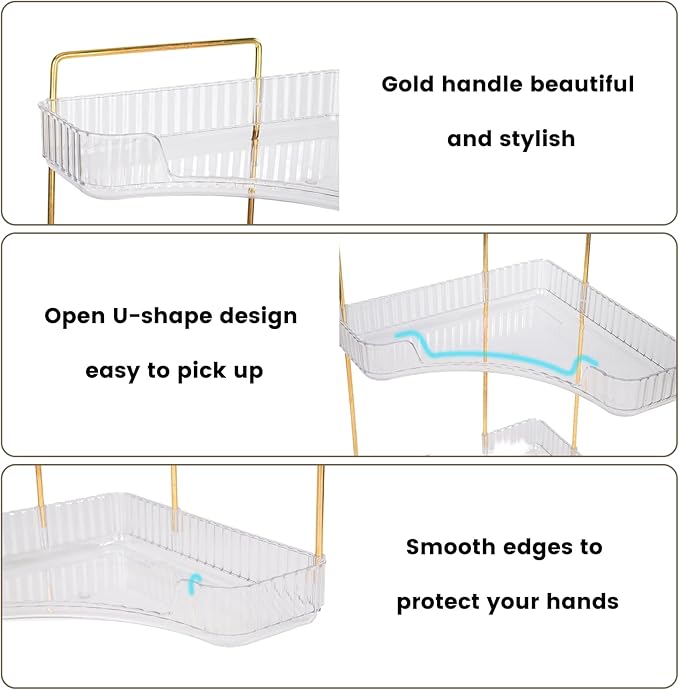 90 Degree Corner Shelf Organizer, 3 Tier Bathroom Countertop Storage Rack, Space Saving Desktop Organizer for Makeup, Skincare, Perfumes, Kitchen Pantry, Transparent 3 Layer Display Shelf
