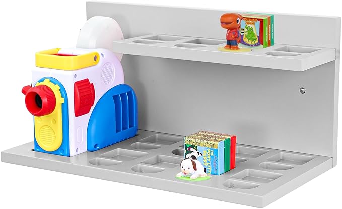 PHOENANCEE Floating Shelves for Little Tikes Story Dream Machine,Wall Shelf for Little Tikes Projector Books Audio Play Character Storage Tray Organizer for Toddlers Kids Girls Boys,Pine(Gray White)