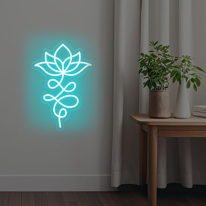 Unalome And Lotus Neon Sign, Lotus Flower, Buddhist Symbol, Spiritual Wall Decor, Yoga Wall Decor, Housewarming Gift, Spiritual Gifts, 15.7"x11", Ice Blue