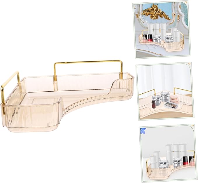 VOSAREA Triangle Makeup Organizer Shelf Single Layer Bathroom Countertop Tray Brown Cosmetic Storage for Perfume and Jewelry Suitable for Bedroom and Bathroom