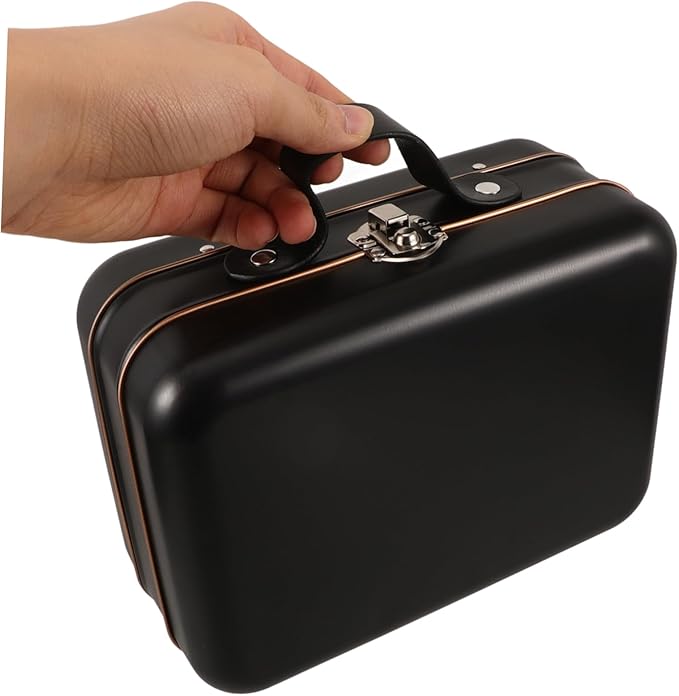 Levemolo Mini Suitcase Iron Storage Box Vintage Decorative Container for Coins and Candy Compact Organizer for Parties and Weddings Black Tin Plate Design