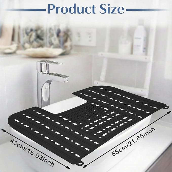 Sink Foldable Cover, Bathroom Sink Top Cover Space Saver, Silicone Makeup Organizer Mat for Over Countertop Bathroom Accessories (Black)