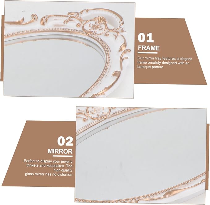 BESPORTBLE Oval Vintage Decorative Mirror Tray with Handles French Style Makeup Organizer and Jewelry Dresser Serving Tray Elegant Ellipse Shape for Vanity Display and Dessert Presentation