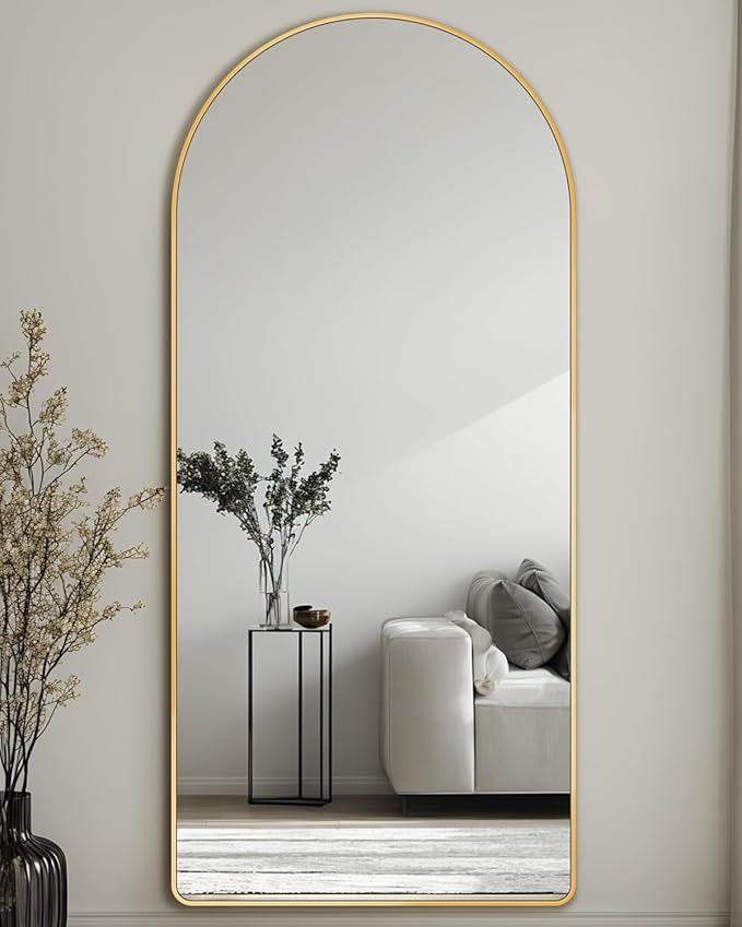 Antok Full Length Mirror, 71"x32" Floor Mirror with Stand, Hanging Mounted Mirrors for Bedroom, Living Room, Cloakroom, Dining Room, Gold, Arch