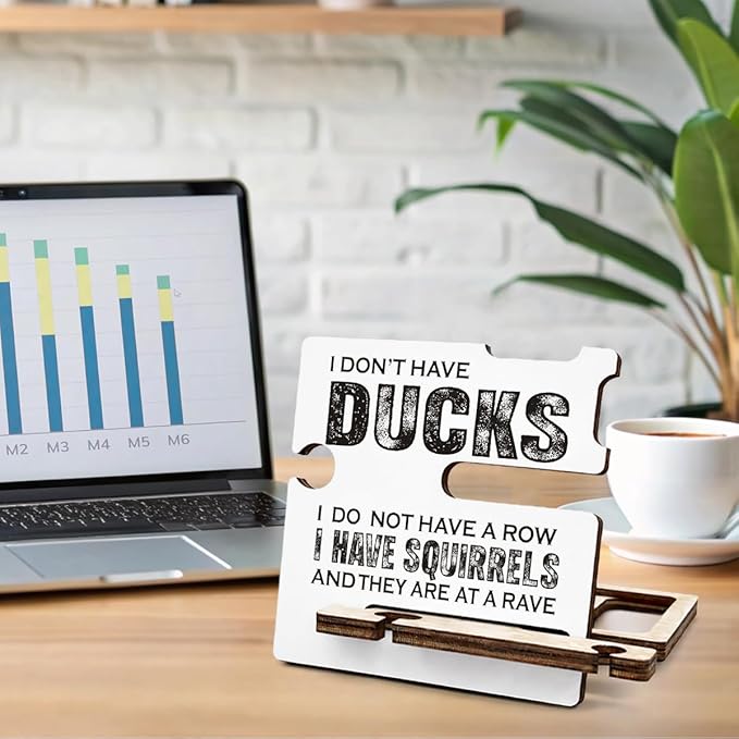 Funny Office Desk Decor - Multi-functional Desk Organizer - Humorous I Do Not Have Ducks Quote Wooden Sign for Office Desk Shelf Decor
