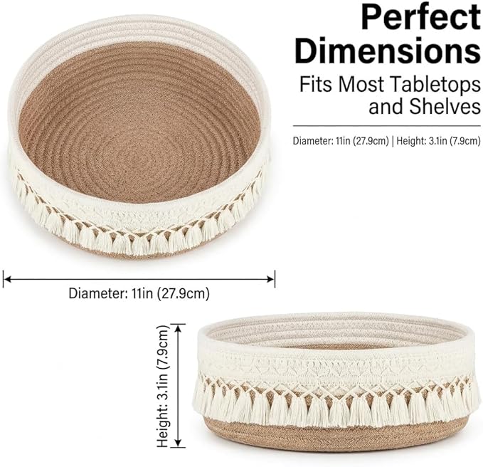 Makeup Holder Organizer Macrame Decorative Woven Rope Basket Boho Decor Essential Oils Dorm Room Essentials Cosmetics Desk Storage Baskets for Dresser Skin Care Lotions