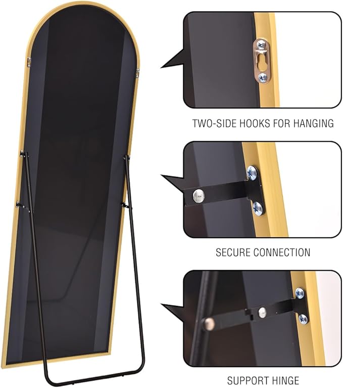ITSRG Floor Mirror, Full Length Mirror with Stand, Arched Wall Mirror, 26"x68" Mirror Full Length, Gold Floor Mirror Freestanding, Wall Mounted Mirror for Bedroom Living Room, Gold