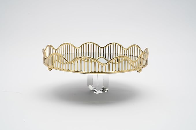Makeup Tray Curve Gold Glass Mirror Centerpieces Perfume Holder Round