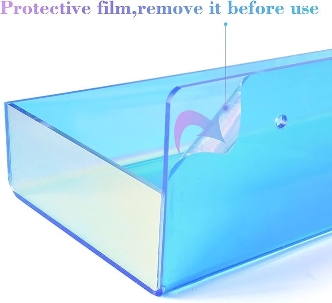 TLBTEK 2 Pcs 15 inch Iridescent Rainbow Floating Shelves,Colorful Acrylic Irridescent Floating Shelves Wall Mounted Storage for Bathroom, Bedroom, Living Room, Kitchen (Without Edge)