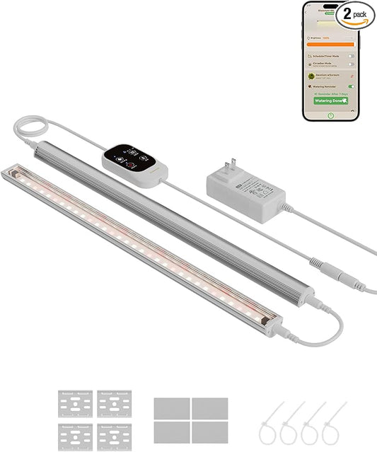GLOWRIUM Smart Grow Lights for Indoor Plants with APP, Full Spectrum Grow Lights for Seed Starting, G6 Plant Light Strip with auto Timer, 3 Angle dimming Levels for Plant Shelf, 2-Pack (Silver, 16W)