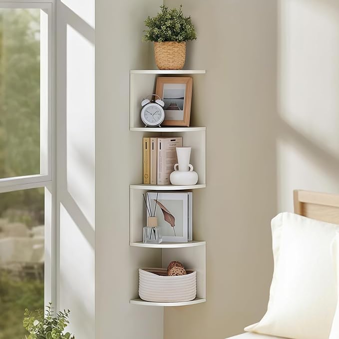 5-Tier Floating Corner Shelf Wall Mount, Heavy Duty Wall Corner Bookshelf, Multi-Purpose Plant Display Shelf for Bedroom Living Room Bathroom Home Office, (Black)