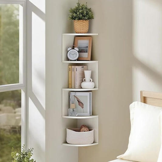 5-Tier Floating Corner Shelf Wall Mount, Heavy Duty Wall Corner Bookshelf, Multi-Purpose Plant Display Shelf for Bedroom Living Room Bathroom Home Office.(White)