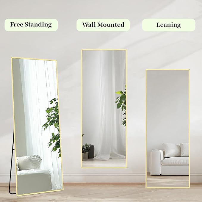 Sunniry Gold Full Length Mirror, Standing Mirror Full Length with Aluminum Metal Frame, Body Mirrors for Bedroom, Living Room, Yoga Room, Gym. (56x18 inch, Gold)