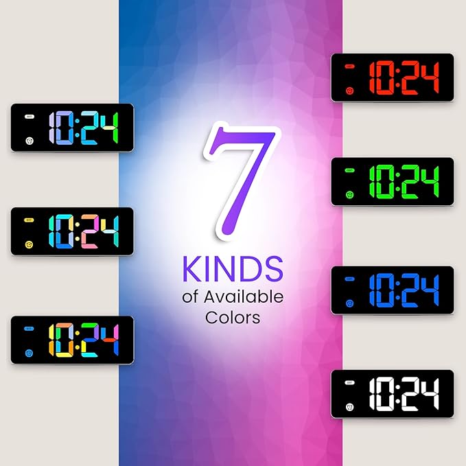 HODIK Alarm Clock for Kids -Digital Clock with 7 Color, 4 Dimmable Backlight & 3 Adjustable Volumes, 12/24 Hour, Snooze, Small Clocks for Classroom Bedroom