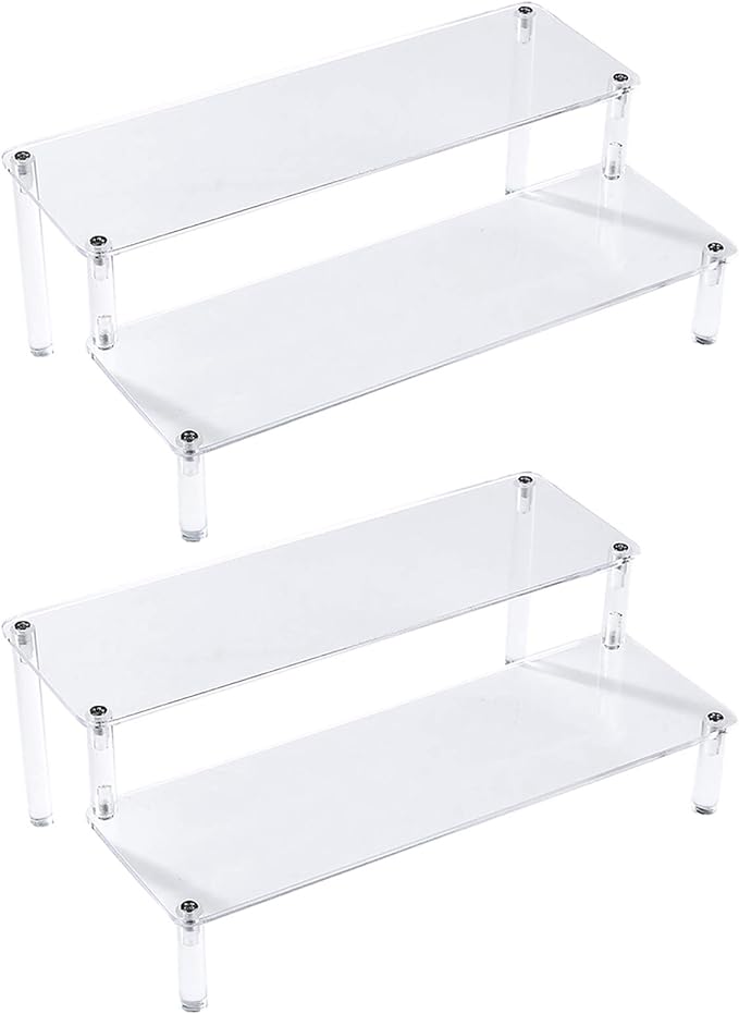 BYCY 2 Pack 2-Tier Clear Acrylic Display Stand Display Shelf for Dessert Jewels Figurines, Clear Cupcake Stand - 2 Pack ( 12" * 6.9" * 4.25" )
