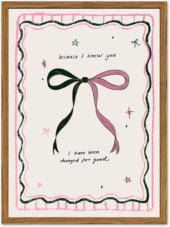 Framed Pink Bow Wall Art, Coquette Preppy Canvas Wall Decor Pictures, Trendy Inspirational Quote Paintings Prints Girly Home Decor Aesthetic for Girls Room Bedroom Dorm 16x24 inch