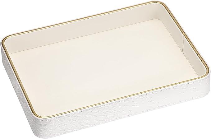 Hipiwe PU Leather Jewelry Tray Bedside Organizer Holder Perfume Vanity Tray for Jewelry Earrings Trinket Dish Skincare Organizing Tray, 11.3" x 8.3" x 1.5"