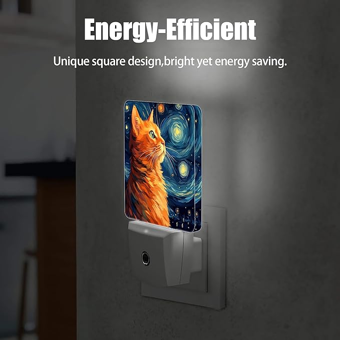Cat Night Light, Lonely Ginger Cat Night Lights Plug into Wall Decor for Bedroom, Bathroom, Hallway, Kitchen, Dusk to Dawn Sensor Nightlights for Boys Girls Women Men Room Gifts
