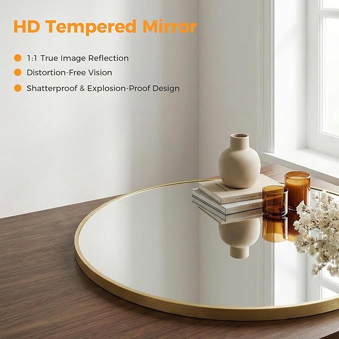 OLIXIS Gold Round Wall Mirror 30 Inch, Round Mirrors for Wall Decor, Circle Mirror for Bathroom, Entryway, Bedroom, Vanity