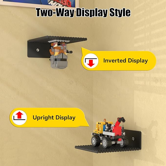 BlissBox 9-Pack Floating Shelves for Wall Compatible with Lego Building Bricks, 5x5.5inch Dual‑Sided 16x17 Studs for Toy Brick Storage and Display, ABS Display Shelves for Room Decor, Black