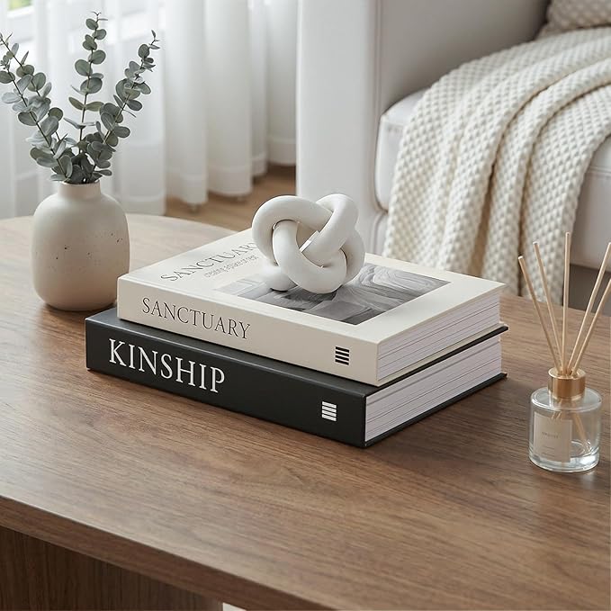 Decorative Storage Books for Home Decor (Set of 2) - Faux Book Box with Secret Compartment - Industrial & Minimalist Coffee Table Centerpiece - Sanctuary & Kinship (Matte Black & Beige)