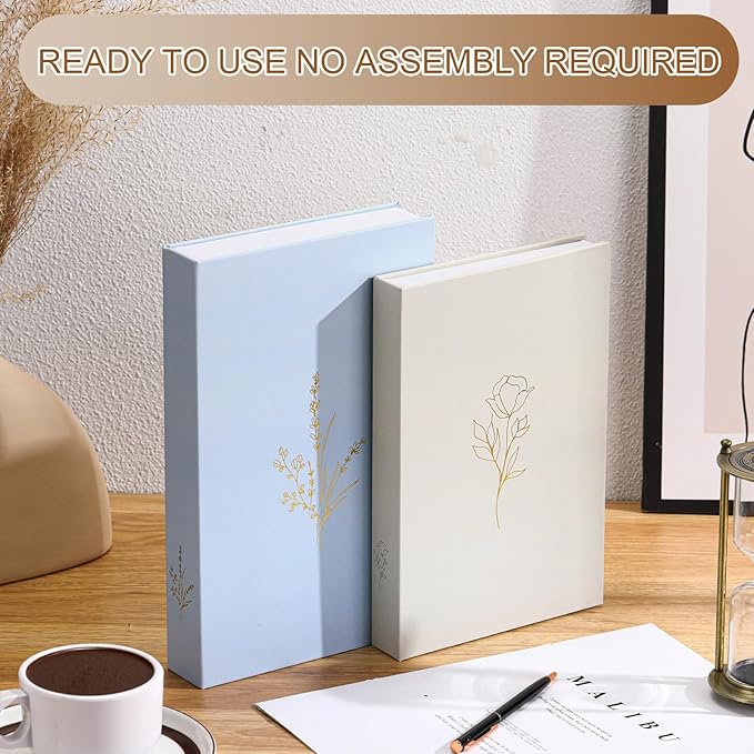 Cinnvoice Set of 2 Aesthetic Decorative Books Boxes, Faux Books Stacked for Decoration for Coffee Tables Modern Home Bookshelves Decor, Fake Fashion Photo Storage Boxes(Baby Blue Beige)