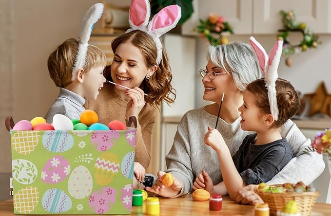 NTAOHAMPER Rectangular Green Easter Basket,Easter Gift Basket Empty,Toys/Books Box,Room Decor(Green Easter Egg)