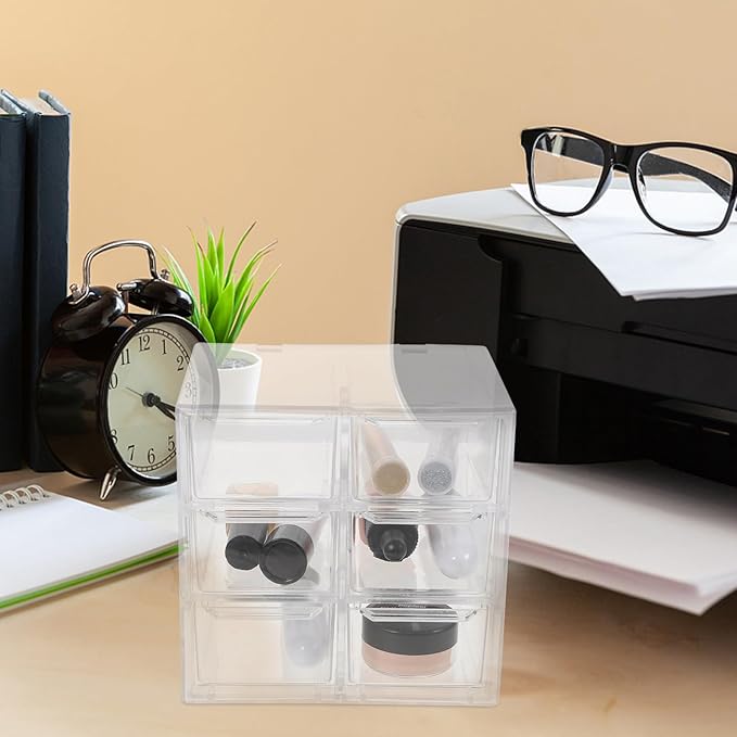 BESPORTBLE 6-Compartment Drawer Storage Box, Dustproof Plastic Desktop Organizer for Office Desk, Multifunctional Cosmetics and Stationery Storage Case for Home and Workspace