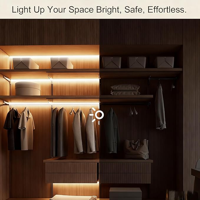 ZSLAIFU Battery Powered LED Strip Lights, 3.3FT COB LED Strip Light, Battery Operated LED Lights, Warm LED Strip Lights Battery Powered for Closet, Cabinet, Shelf, Kitchen, DIY Lighting