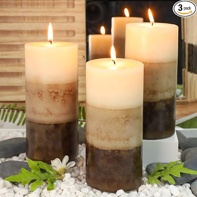 3x6 Pillar Candles Vanilla Cupcake Scented Immeiscent Aromatherapy Candles 60+ Hours Burn Long Lasting, Mottled Layered Candles for Home Scented SPA Restaurant Set of 3