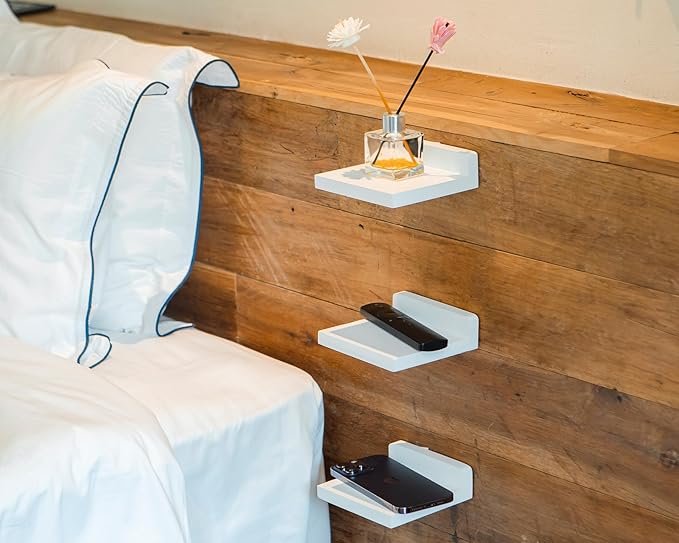 QsQueen Small Floating Shelves Mini Shelves Hanging Display 5 Inch Wall Shelf for Bathroom Livingroom Bedroom,3 Pack, with 2 Types of Installation, Great for Room Decor