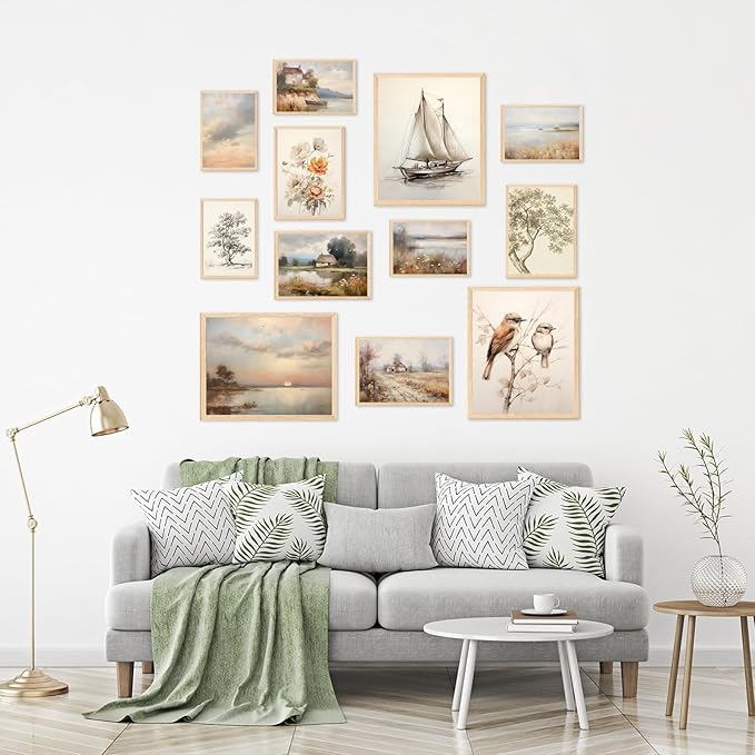 Aroutde Vintage Wall Art Prints Spring French Country Wall Decor Countryside Landscape Painting Canvas Wall Art French Farmhouse Pictures for Bedroom Living Room Gallery Wall Art Set of 12 (Unframed)
