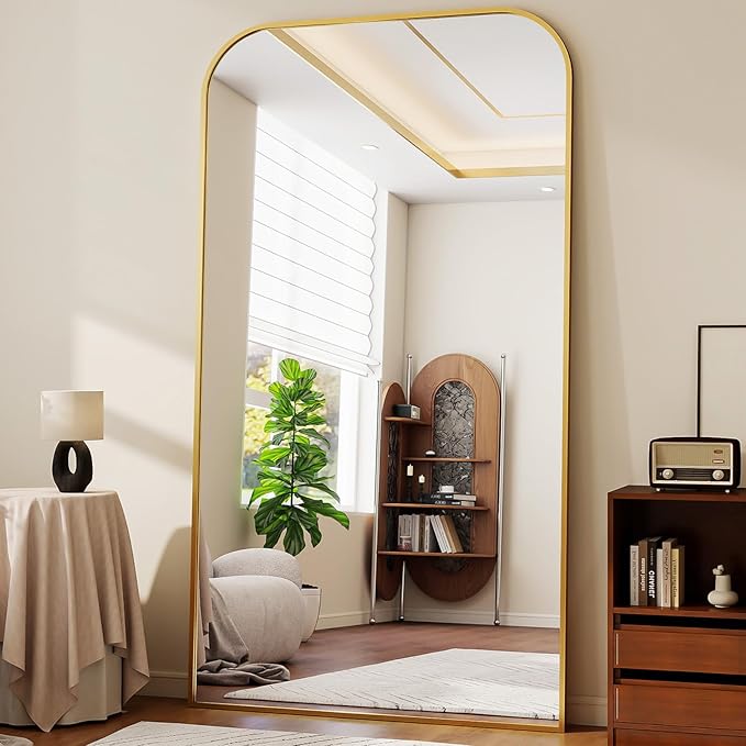 Full Length Mirror 86"x40" Arched Floor Standing Large Mirrors Full Body Mirror with Stand - with Aluminum Frame for Bedroom Living Room, Gold