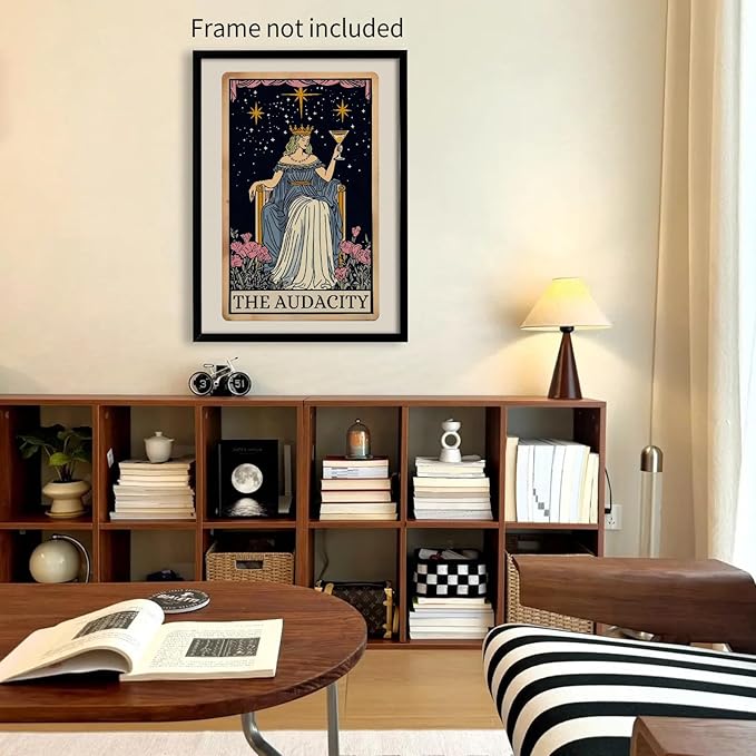 WIUHIO Fun Tarot Canvas Wall Art Feminist Aesthetic Poster Vintage Whimsical Witchy Prints Trendy Funny Quote Wall Decor for Bedroom Wall Decor 16X24 inch Unframed