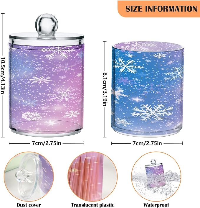 Nander 2Pack Stars and Snowflakes Qtip Holder Dispenser -Clear Plastic Apothecary Jars Set - Restroom Bathroom Makeup Organizers Containers for Cotton Swab, Ball, Pads, Floss