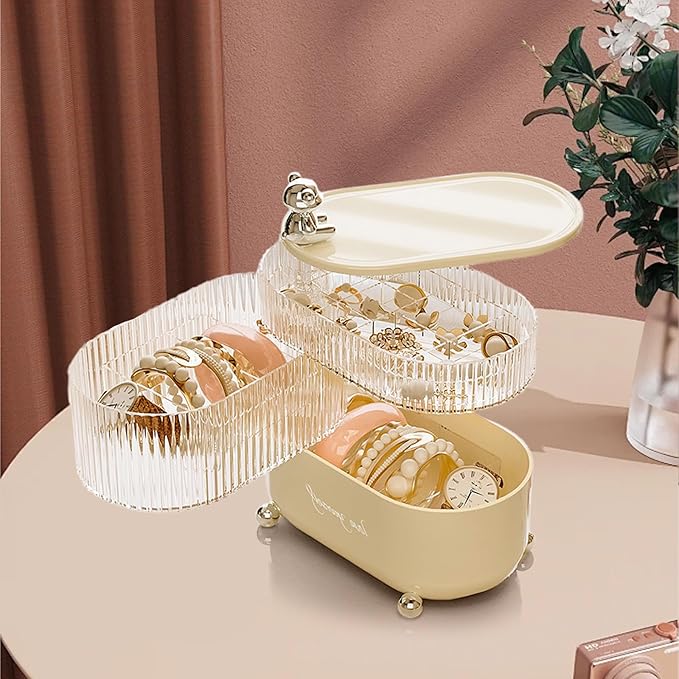 Jewelry Box, 3-Layer Rotation Jewelry Organizer, Acrylic Storage Boxes for Rings, Bracelets, Necklaces, Lipsticks, Make up Organizer for Vanity Top, Gifts for Women (3-Layer)