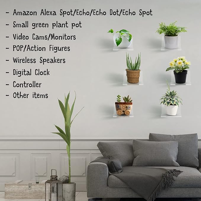 Yulejo Acrylic Floating Shelves Set Acrylic Small Wall Shelf Wall Mounted Shelf Bathroom Wall Drilling Organizer Adhesive Display Shelf for Bedroom Gaming Room Living Room Office (12 Pack,3 x 3 Inch)