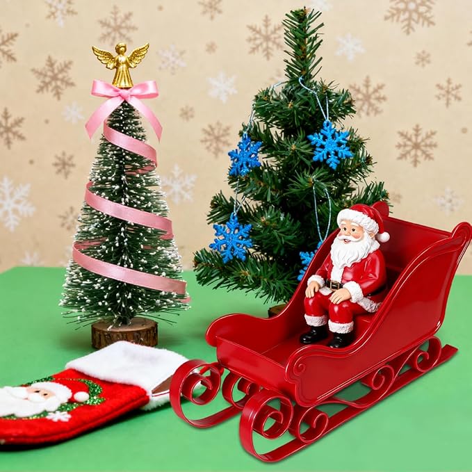 DOITOOL Mini Santa Sleigh Ornament Christmas Candy Bowl Christmas Sleigh for Xmas Tree Holiday Party Photo Prop Table Decor 9.8 x 4.7 x 4.1 Inch