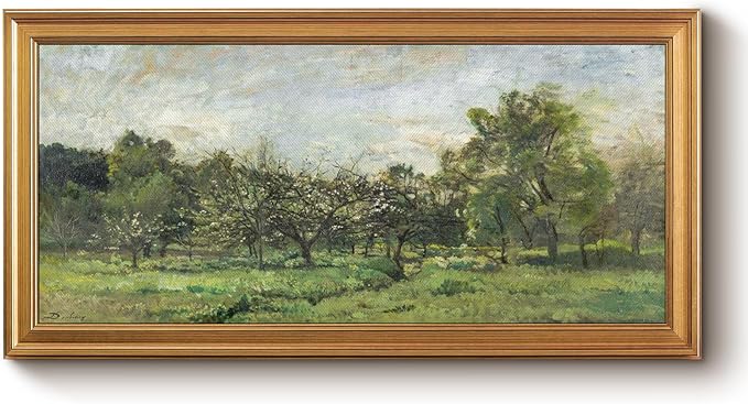 Bzstyleart Vintage Wall Art Decor for Living Room, Large Canvas Framed Wall Art, Landscape Painting Picture Farmhouse, Canvas Artwork for Bedroom Home Decoration Aesthetic, Sunny Field, 20 x 40 Inch