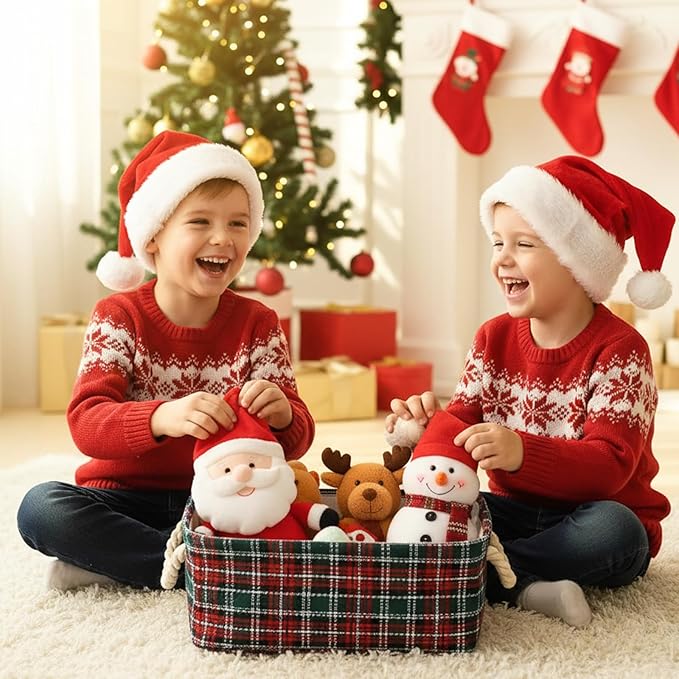 INough Christmas Baskets for Gifts Empty Red Christmas Gift Basket with Handles Christmas Bags Red Basket for Gifts Empty Collapsible Christmas Storage Bins for Baby/Living Room