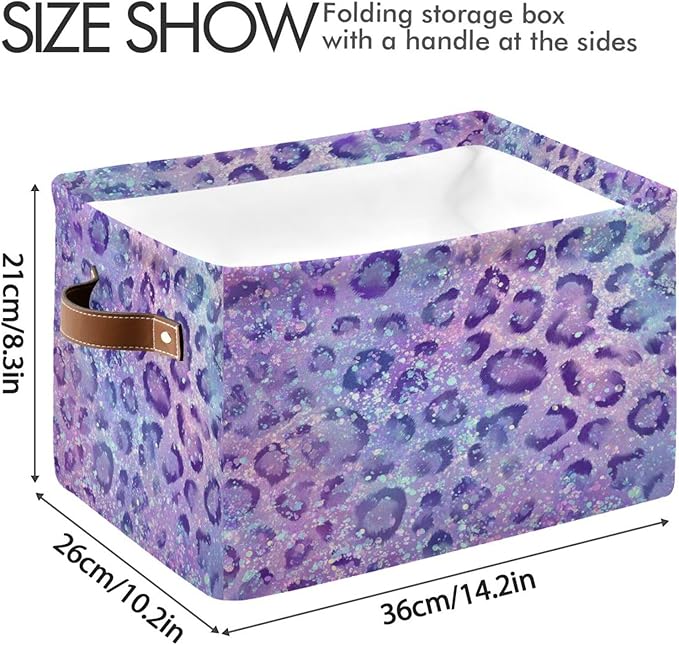 Glitter Leopard Purple Rectangular Storage Bin Basket with Handles - Nursery Storage Laundry Hamper Storage Baskets