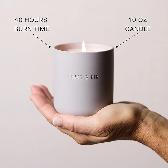 Craft & Kin Scented Candles - Dark Rose & Amber Holiday Candles | 10oz Soy Blend with Cotton Wick | Long-Lasting, 40-Hour Burn | Ceramic Jar, Perfect & Winter Home Scent