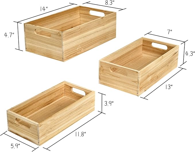 Set of 3 Wooden Boxes for Storage Small Crates for Display and Organizing, Farmhouse Style Storage Boxes for Crafts, Decor, Home Pantry and Living Room