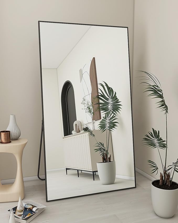 Koonmi 71"x30" Floor Mirror Full Length, Bedroom Floor Body Mirror with Stand, Large Black Mirror, Leaning, Standing or Hanging Horizontally/Vertically