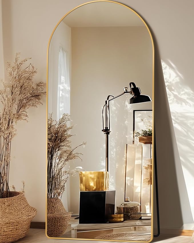 Antok Full Length Mirror, 71"x32" Floor Mirror with Stand, Hanging Mounted Mirrors for Bedroom, Living Room, Cloakroom, Dining Room, Gold, Arch