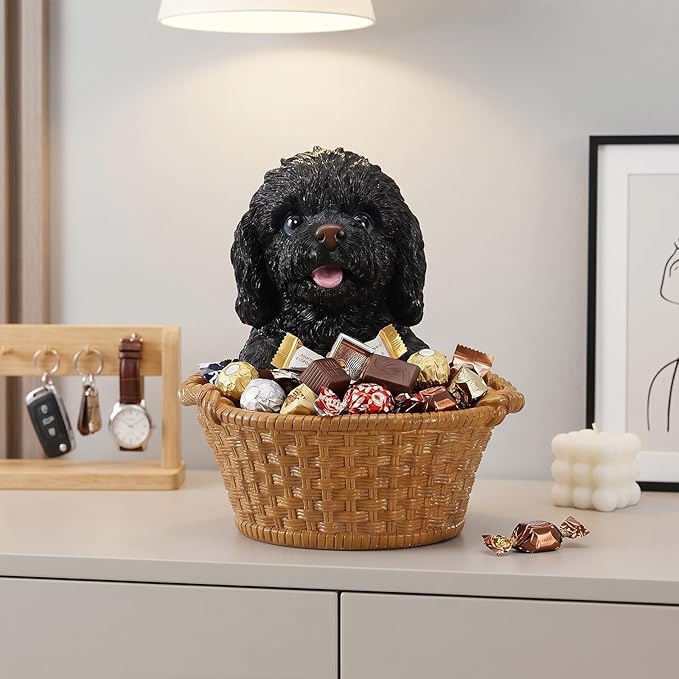 Dog Resin Storage Basket, Desktop Organizer for Remote & Keys, Cute Home Decor Tray, Ideal present for Pet Lovers.(Black Poodle)